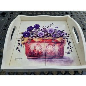 Stunning Annie LaPoint ServingTray W/Tile Inlay Potted Flowers (Violets)